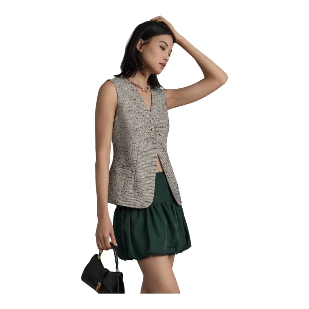 WAYF Lucky Taffeta Bubble Hem Mini Skirt Green High Waist Party Skirt